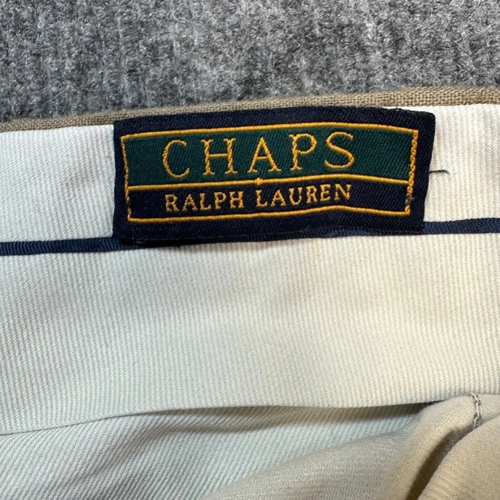 Chaps Ralph Lauren Mens Dress Pants Olive Tan Textured Tab Waist Trousers 33x25